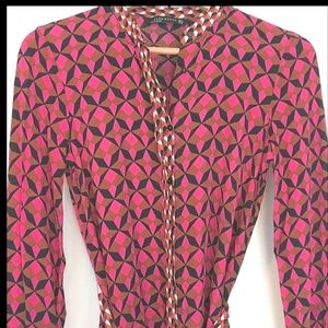 🌖ZARA pink patterned button down dress tun